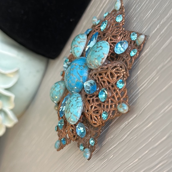 Vintage copper and turquoise pin - Picture 4 of 5